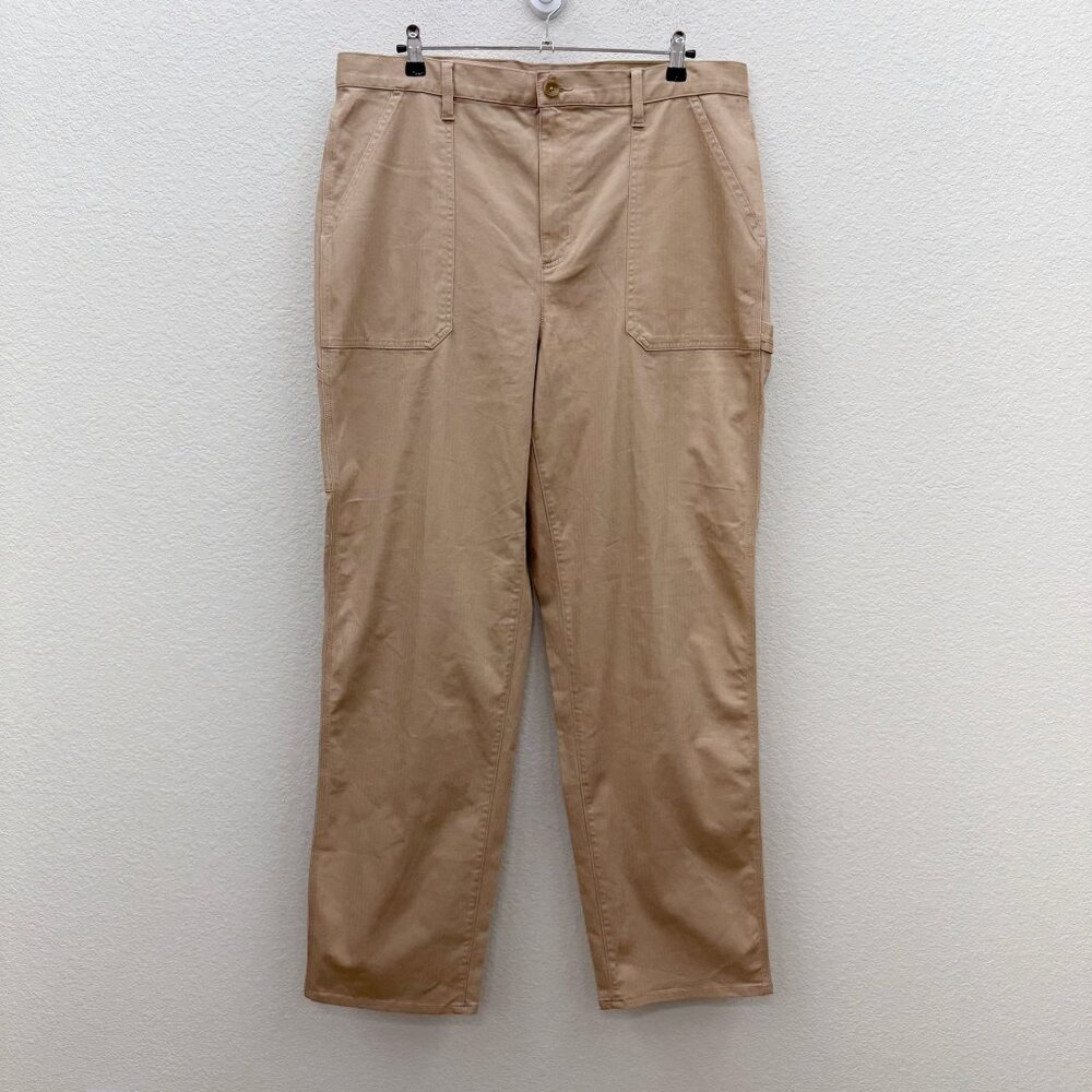 Lands End Khaki Carpenter Cotton Pants w Pockets Womens size 18 Tall